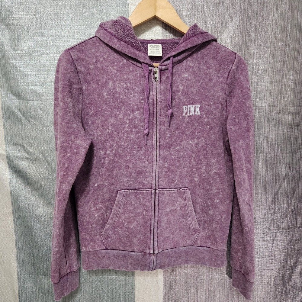 Pink Victorias Secret Purple Acid Wash Full Zip Hoodie Small Love Pink 1986 Logo